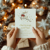 Christmas Reindeer Gold Typography Party Invite Kaart