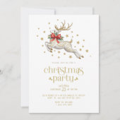 Christmas Reindeer Gold Typography Party Invite Kaart (Voorkant)