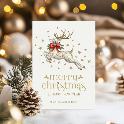 Christmas Reindeer Gold TypographyGreeting Card Kaart