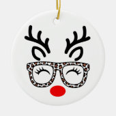 Christmas Reindeer Leopard Glasses Holiday Keramisch Ornament (Voorkant)