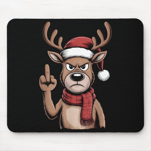 Christmas Reindeer Middle Finger Sarcastic Xmas Fu Muismat (Voorkant)