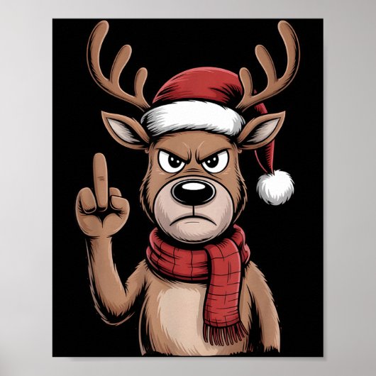 Christmas Reindeer Middle Finger Sarcastic Xmas Fu Poster (Voorkant)