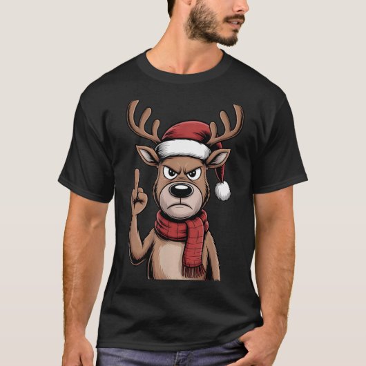 Christmas Reindeer Middle Finger Sarcastic Xmas Fu T-shirt (Voorkant)