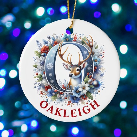 Christmas Reindeer Monogram Letter O Custom Name Keramisch Ornament