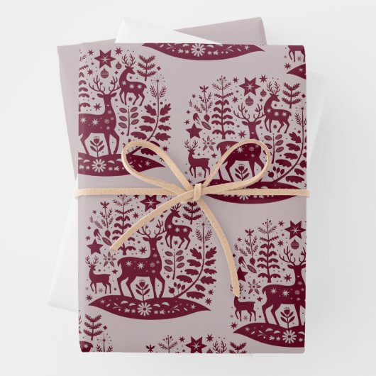 Christmas Reindeer Nordic Folk Art Scandinavian Inpakpapier Vel (In situ)