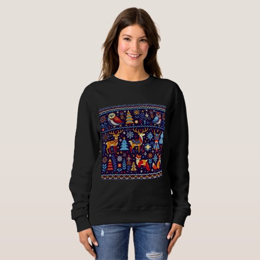 Christmas Reindeer Nordic Pattern Sweatshirt  (Voorkant volledig)