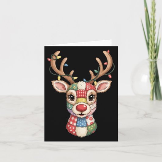 Christmas Reindeer Patchwork Men Women Kids Cute R Kaart (Voorkant)