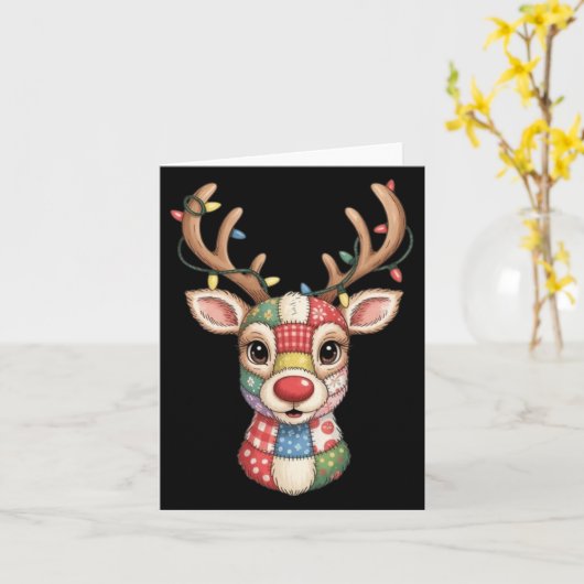 Christmas Reindeer Patchwork Men Women Kids Cute R Kaart (Gele Bloem)