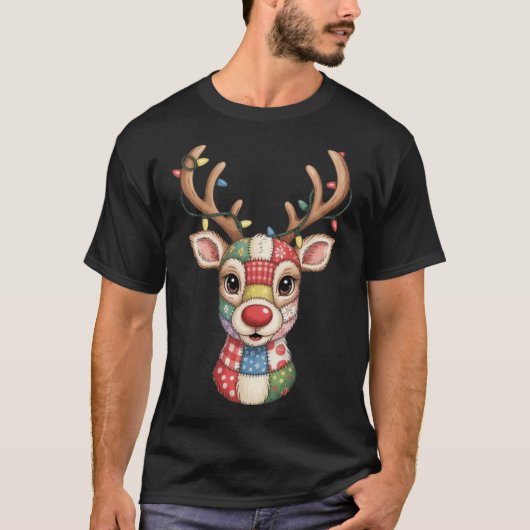 Christmas Reindeer Patchwork Men Women Kids Cute R T-shirt (Voorkant)
