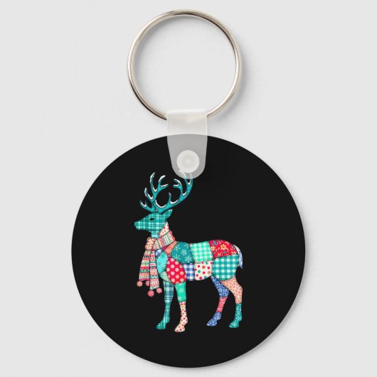 Christmas Reindeer Patchwork Reindeer Men Women Ki Sleutelhanger (Voorkant)