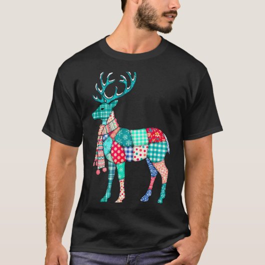 Christmas Reindeer Patchwork Reindeer Men Women Ki T-shirt (Voorkant)