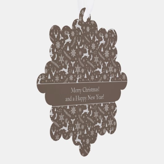 Christmas Reindeer Pattern Brown with Text Ornament Kaart (Rechts)