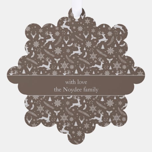 Christmas Reindeer Pattern Brown with Text Ornament Kaart (Achterkant)