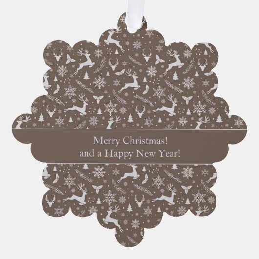 Christmas Reindeer Pattern Brown with Text Ornament Kaart (Voorkant)