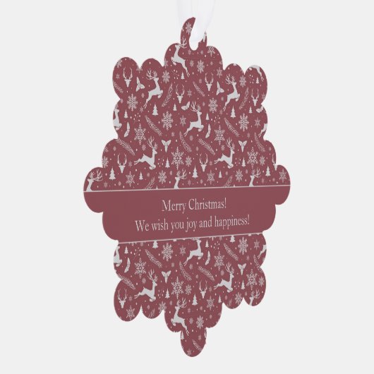 Christmas Reindeer Pattern Red with Text Ornament Kaart (Rechts)
