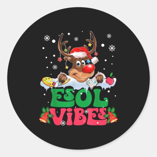 Christmas Reindeer Santa Esol Vibes Funny Teacher  Ronde Sticker (Voorkant)