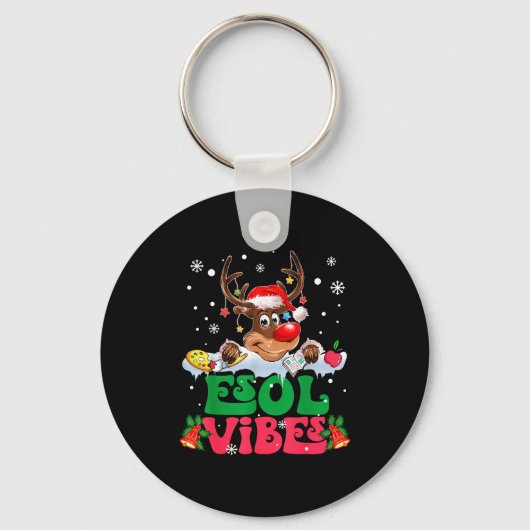 Christmas Reindeer Santa Esol Vibes Funny Teacher  Sleutelhanger (Voorkant)