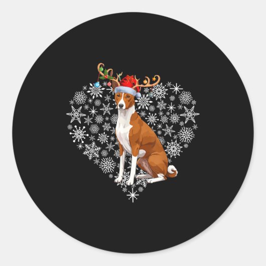 Christmas Reindeer Santa Hat Basenji Lovers Xmas  Ronde Sticker (Voorkant)