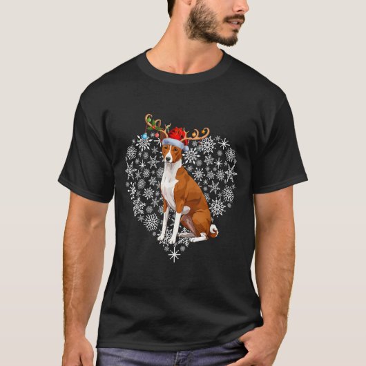 Christmas Reindeer Santa Hat Basenji Lovers Xmas  T-shirt (Voorkant)