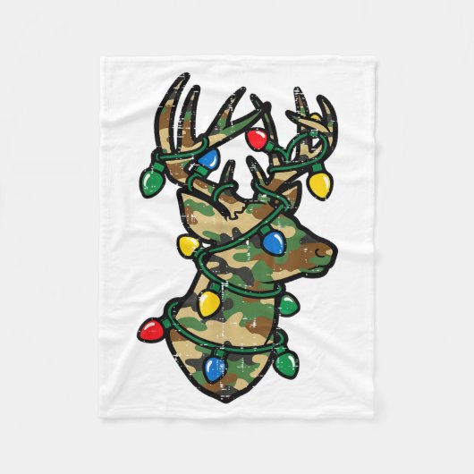 Christmas Reindeer Silhouette Camo Xmas Lights Men Fleece Deken (Voorkant)