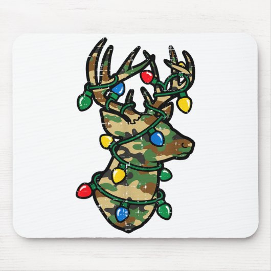 Christmas Reindeer Silhouette Camo Xmas Lights Men Muismat (Voorkant)