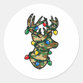Christmas Reindeer Silhouette Camo Xmas Lights Men Ronde Sticker (Voorkant)