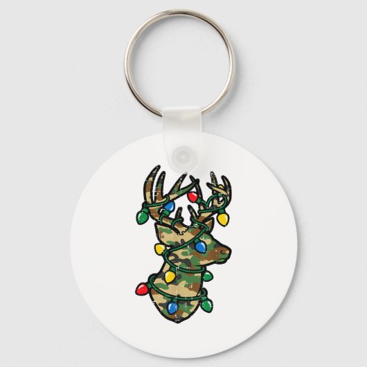 Christmas Reindeer Silhouette Camo Xmas Lights Men Sleutelhanger (Voorkant)