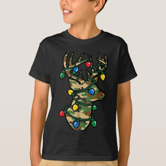 Christmas Reindeer Silhouette Camo Xmas Lights Men T-shirt (Voorkant)
