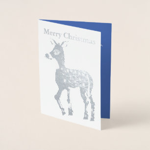Christmas Reindeer Silver Foil Wenskaart Folie Kaarten