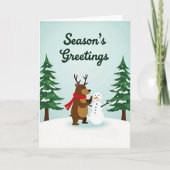 Christmas Reindeer Snowman Kaart (Voorkant)