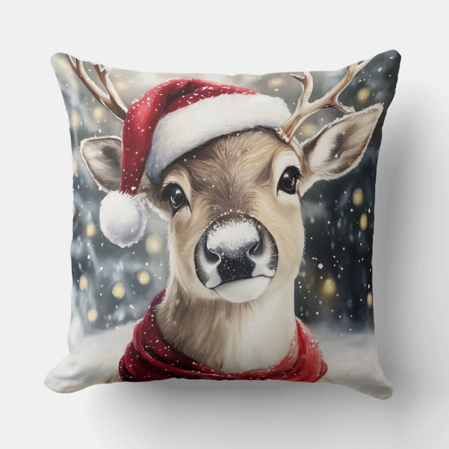 Christmas Reindeer Throw Pillow Kussen (Voorkant)