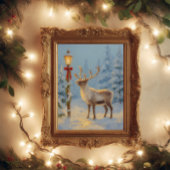 Christmas Reindeer Under the Lamp Light Poster