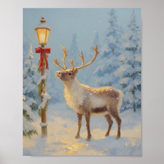 Christmas Reindeer Under the Lamp Light Poster (Voorkant)