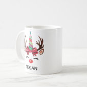 Christmas Reindeer Unicorn Horn Face Koffiemok (Voorkant links)