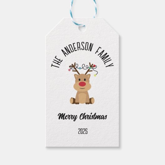 Christmas Reindeer With Lights Personalized Name Cadeaulabel (Voorkant)