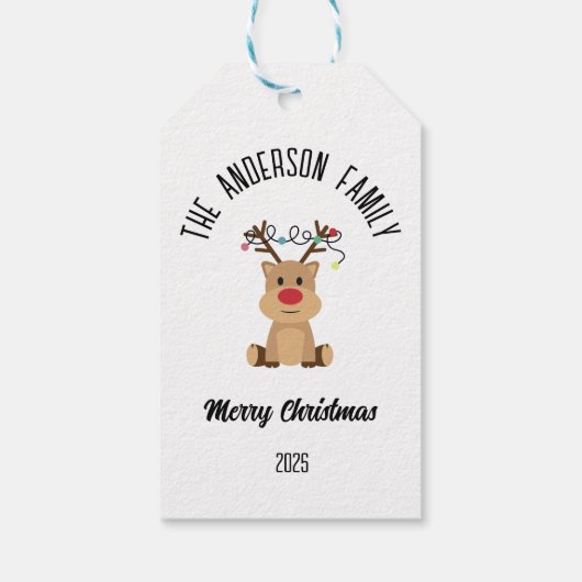 Christmas Reindeer With Lights Personalized Name Cadeaulabel (Achterkant)