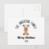 Christmas Reindeer With Lights Personalized Name Feestdagenkaart (Voorkant / Achterkant)