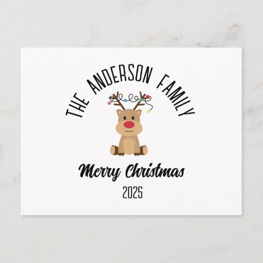 Christmas Reindeer With Lights Personalized Name Feestdagenkaart (Voorkant)