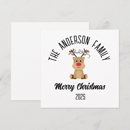 Christmas Reindeer With Lights Personalized Name Feestdagenkaart (Voorkant / Achterkant)