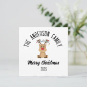 Christmas Reindeer With Lights Personalized Name Feestdagenkaart (Staand voorkant)