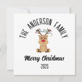 Christmas Reindeer With Lights Personalized Name Feestdagenkaart (Voorkant)
