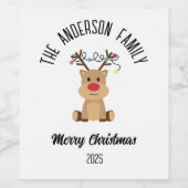 Christmas Reindeer With Lights Personalized Name Wijn Etiket (Enkel label)
