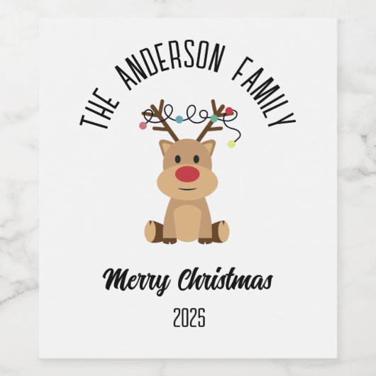 Christmas Reindeer With Lights Personalized Name Wijn Etiket (Enkel label)
