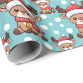 Christmas Reindeer With Santa Hat Cadeaupapier (Rol Hoek)