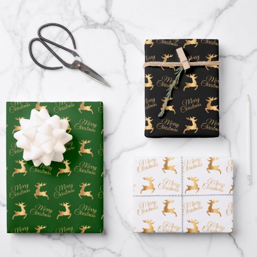 Christmas Reindeers on Green, Black and White Inpakpapier Vel (Voorkant)