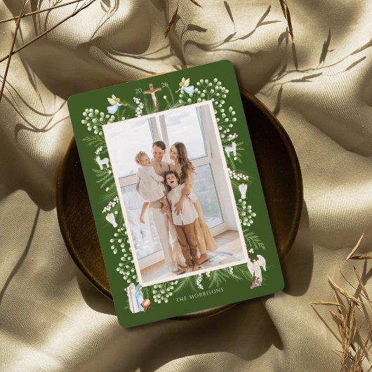 Christmas religious nativity, custom family photo feestdagenkaart