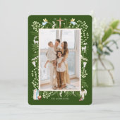 Christmas religious nativity, custom family photo feestdagenkaart (Staand voorkant)