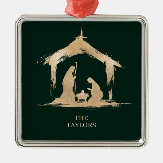 Christmas Religious Nativity Scene Family Photo Metalen Ornament (Voorkant)