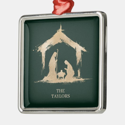 Christmas Religious Nativity Scene Family Photo Metalen Ornament (Links)