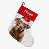 Christmas Retriever Hond met Naam Woof Achtergrond Grote Kerstsok (Voorkant (Hangend))